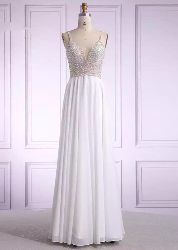 Beaded Pearl & Rhinestone Backless A-line Dress.