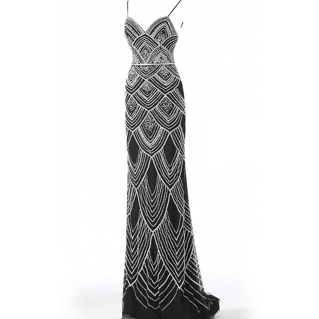 Luxury Diamond & Pearl Beading Sleeveless Mermaid Dress.
