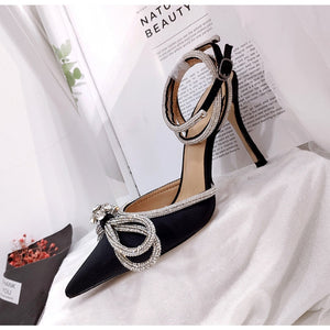 Bowknot Satin High Heels With Ankle Strap.