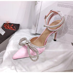 Bowknot Satin High Heels With Ankle Strap.